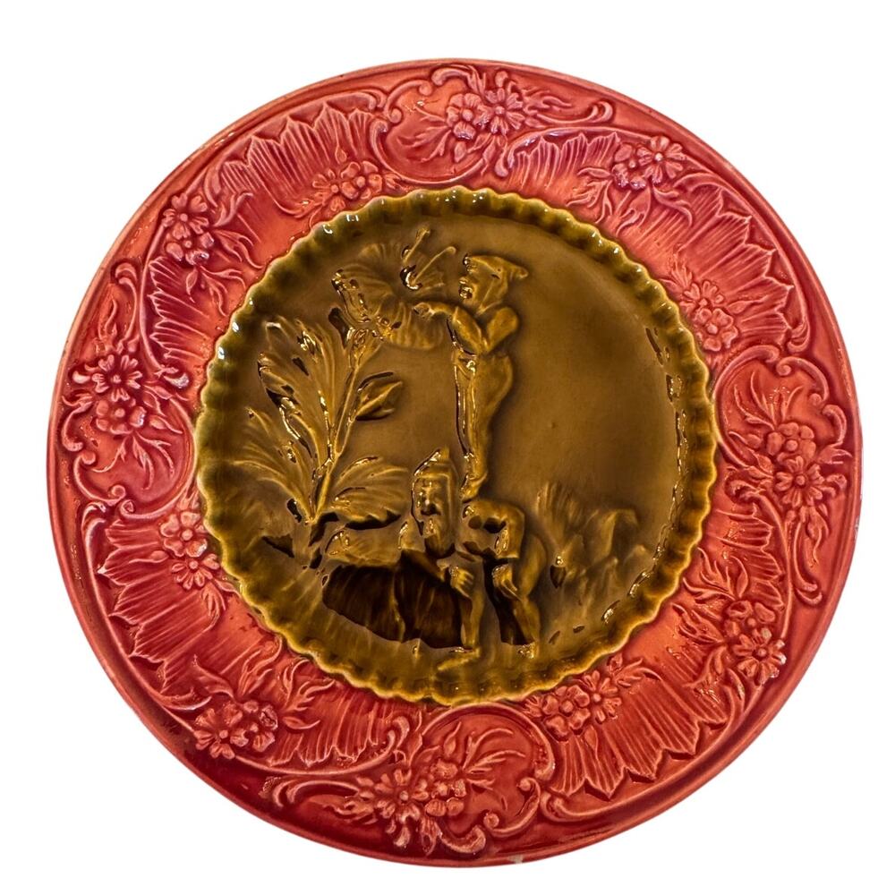 Rare Antique Villeroy & Boch Majolica Plate, Elves And Flower